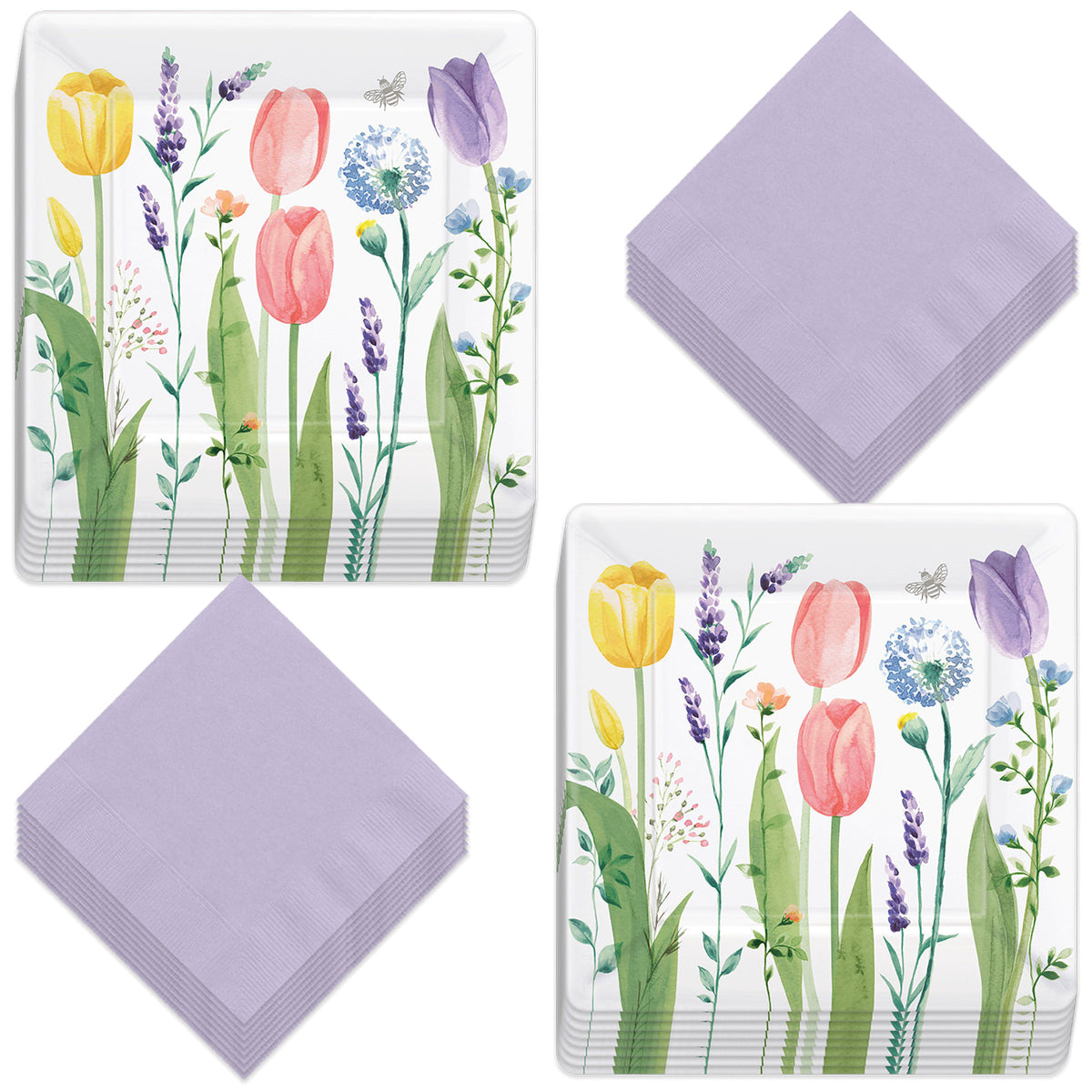 Spring Tulip Garden Square Paper Dinner Plates and Luncheon Napkins (S ...
