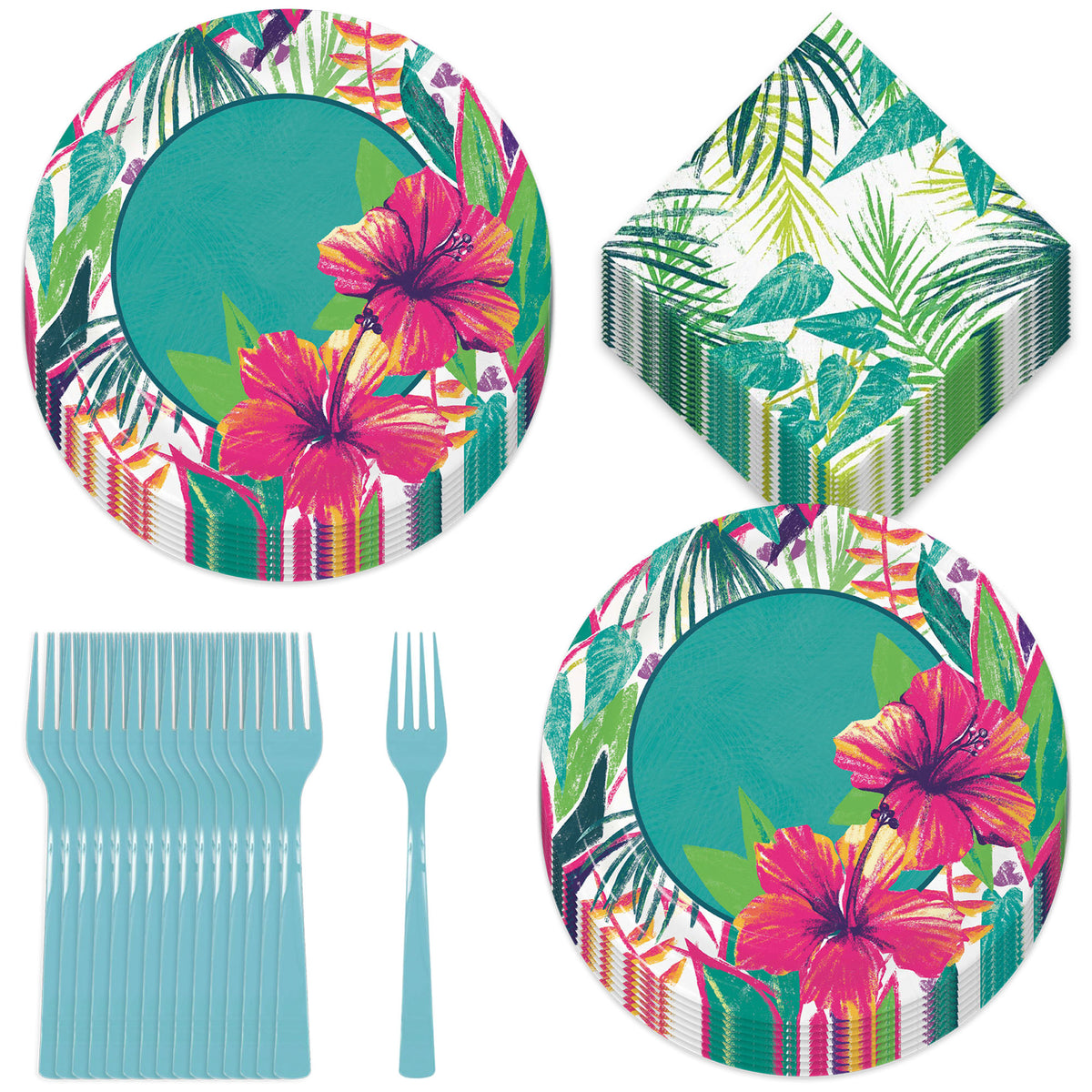 Tropical Party Supplies Teal & Pink Floral Island Tropics Paper Dinn Home & Hoopla