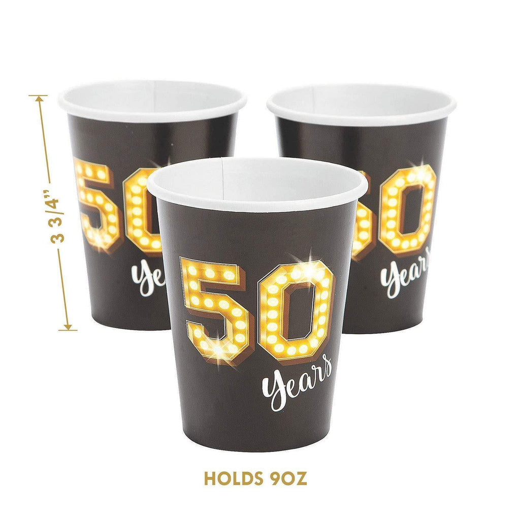 50th Birthday Party Milestone Black and Gold Showtime Paper Dinner Plates, Napkins, and Cups (Serves 16) party supplies