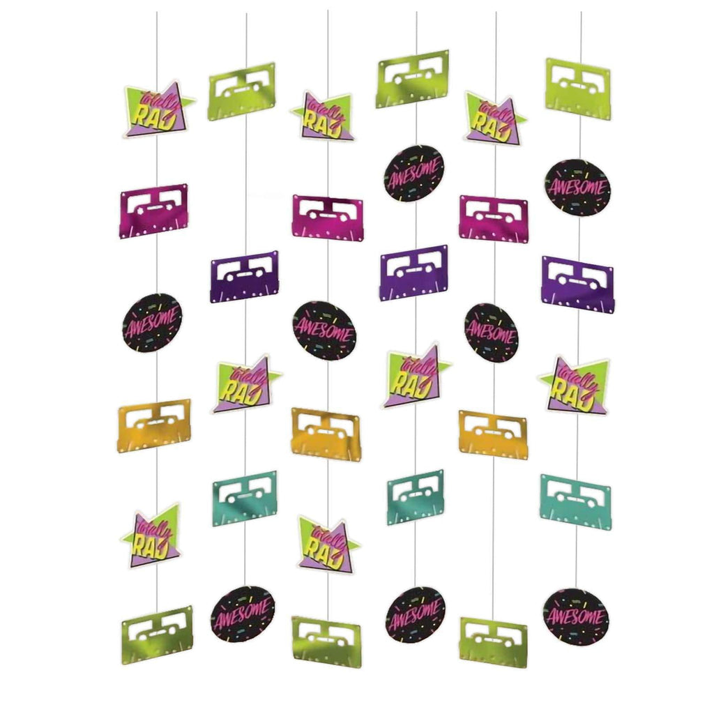 Awesome 80's and 90's Party Supplies - Rad Shapes and Cassette Tapes Hanging String Decorations party supplies