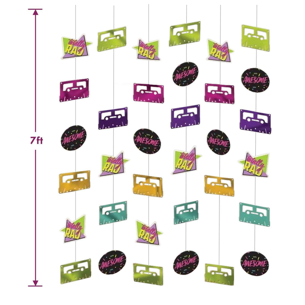 Awesome 80's and 90's Party Supplies - Rad Shapes and Cassette Tapes Hanging String Decorations party supplies