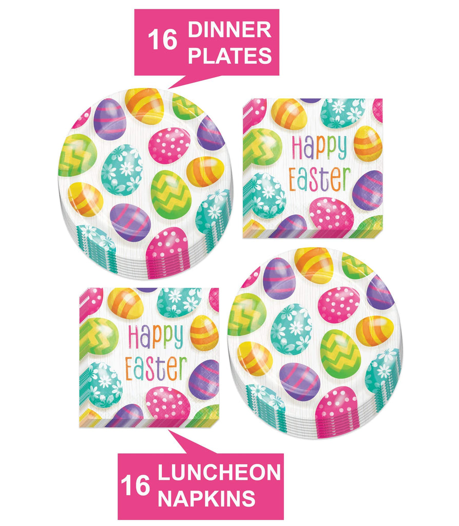 Bright Easter Eggs Paper Dinner Plates and Luncheon Napkins (Serves 16) party supplies