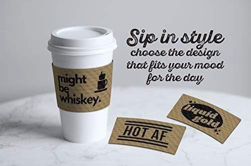 Coffee Sleeves with Design Variety Pack: Hot AF, Liquid Gold, and Might Be Whiskey - Kraft Brown with Black Print - Fits Standard Hot Cups (3 Designs, Pack of 60) party supplies
