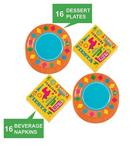 Fiesta Party Supplies - Bright Fiesta Paper Dessert Plates and Beverage Napkins (Serves 16) party supplies