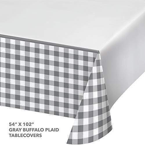 Gray Buffalo Plaid Party Supplies - Gray and White Checkered Gingham Paper Table Cover, 54" x 102" (2 Pack) party supplies