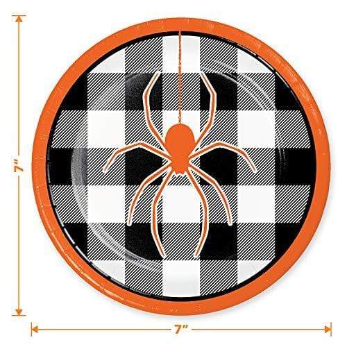 Halloween Party Black Plaid Spider Paper Dessert Plates &"Here for The Boos" Beverage Napkins (Serves 16) party supplies