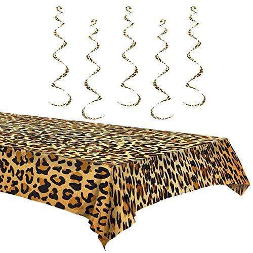 Leopard Print Party Supplies - Hanging Whirls & Table Cover Set (Set of 2) party supplies