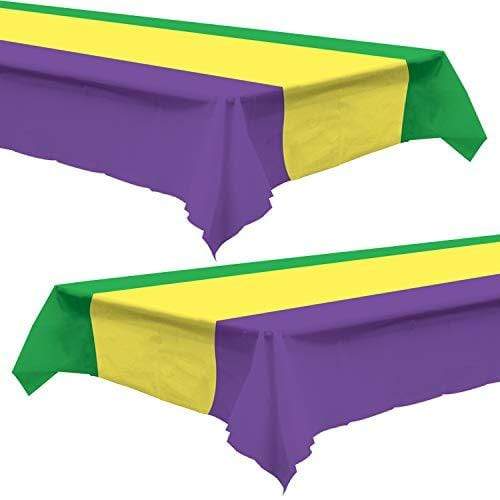 Mardi Gras Decorations Tri-Colored Plastic Tablecover for Mardi Gras and Masquerade Parties (2 Pack) party supplies