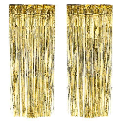 Metallic Yellow Gold Fringe Foil Curtain - Hanging Party Decorations for Doorways and Backdrops 8 ft. by 3 ft. (Pack of 2) party supplies