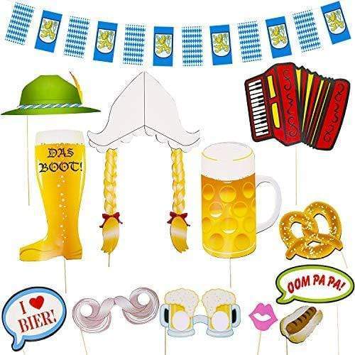 Oktoberfest Party Photo Booth Kit - Pre-Assembled Props and Bavarian Flag Background Banner Selfie Station Supplies party supplies