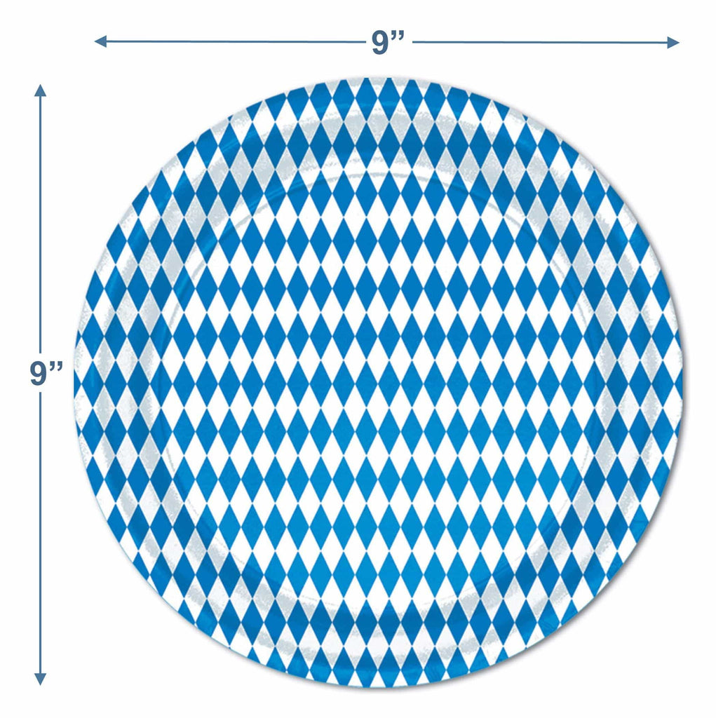 Oktoberfest Party Supplies - Blue and White Checkered Paper Dinner Plates and Luncheon Napkins (Serves 16) party supplies