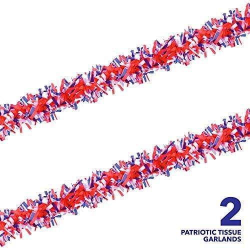 Patriotic Garland Tissue in Red White and Blue for 4th of July Party, Veterans Day, Labor Day Holiday and More party supplies