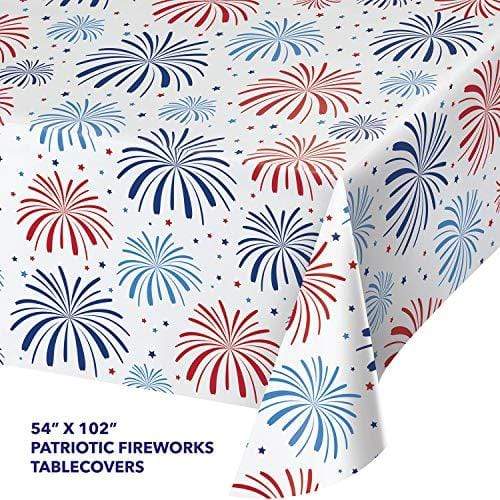 Patriotic Party Supplies for 4th of July, Memorial Day, and Veteran's Day (Patriotic America Fireworks Show Plastic Table Cover 54" x 102" (2 Pack)) party supplies