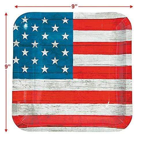 Patriotic Party Supplies for 4th of July, Memorial Day, and Veteran's Day (Rustic America Patriotic Party US Flag Stripe Paper Dinner Plates and Star Luncheon Napkins) party supplies