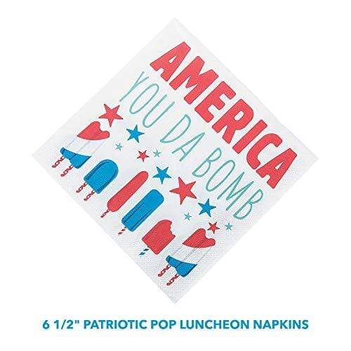 Patriotic Pop Garland, Paper Plates, Napkins Set - American Red White and Blue Banner and Tableware for 4th of July, Memorial Day, and Veterans Day Decorations (Serves 16) party supplies