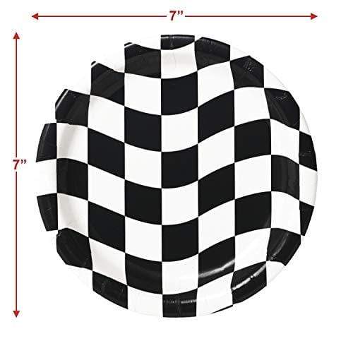 Race Party Supplies Black and White Checkered Paper Dessert Plates and Beverage Napkins (Serves 16) party supplies