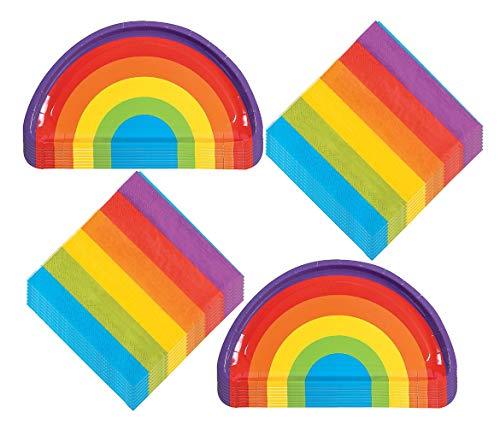Rainbow Party Supplies - Plates, Beverage Napkins and Table Covers (Bright Rainbow Shaped Paper Dessert Plates and Beverage Napkins) party supplies