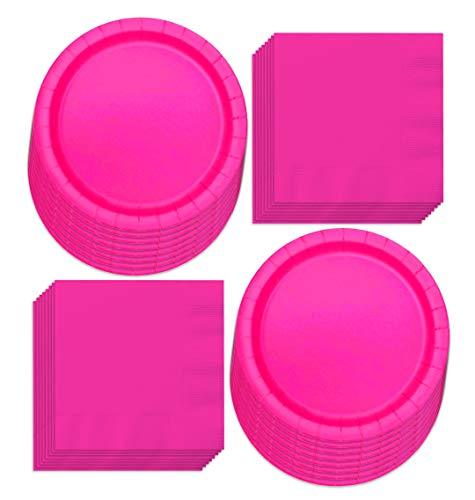 Solid Hot Pink Paper Dinner Plates and Luncheon Napkins, Hot Pink Party Supplies and Table Decorations (Serves 16) party supplies