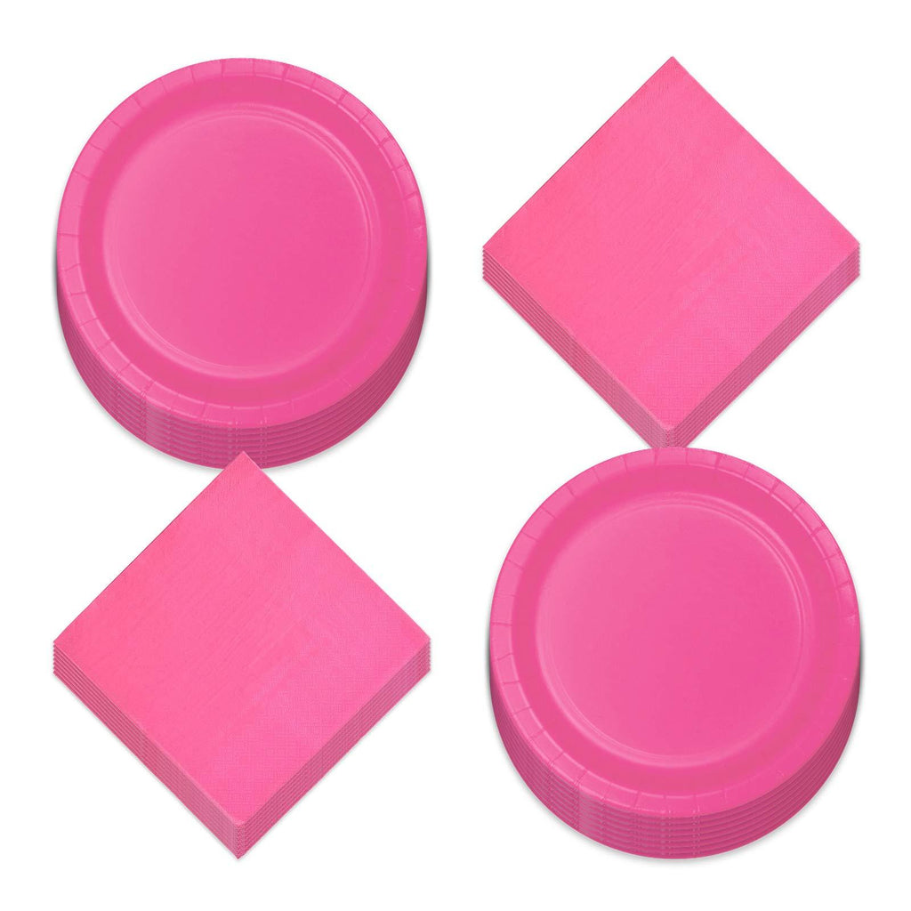 Solid Hot Pink Paper Dinner Plates and Luncheon Napkins (Serves 16) party supplies