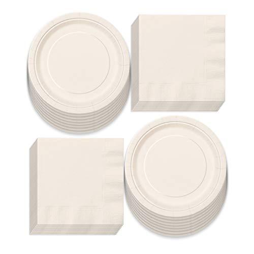 Solid Ivory Paper Dinner Plates and Luncheon Napkins, Off-White Party Supplies and Table Decorations (Serves 16) party supplies