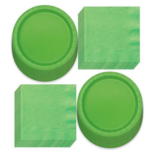 Solid Lime Green Paper Dinner Plates and Luncheon Napkins, Green Party Supplies and Table Decorations (Serves 16) party supplies