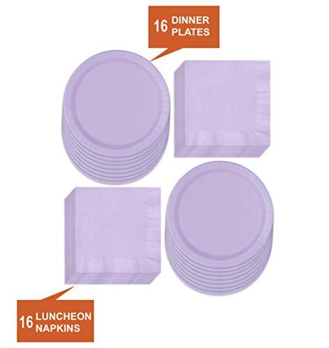 Solid Purple Paper Dinner Plates and Luncheon Napkins, Purple Party Supplies and Table Decorations (Serves 16) party supplies