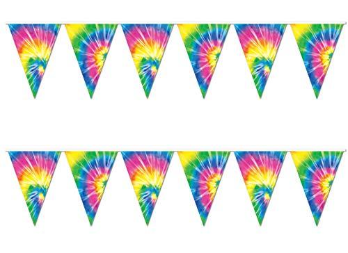 Tie Dye Pennant Banner - Indoor/Outdoor Party Garland Decorations for 60's Decade and Hippie Theme Parties (12' Long, Pack of 2) party supplies