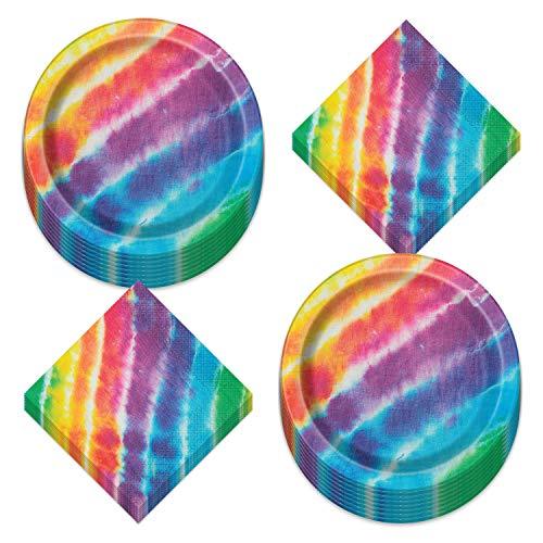 Tie Dye Rainbow Paper Dinner Plates and Napkins - Beach Bum, 60's Decades, and Hippie Theme Party Supplies (Serves 16) party supplies