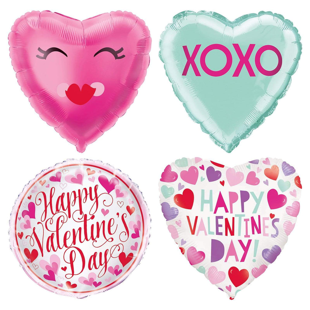 Valentine's Day Party Balloon Bouquet, Set of 4 Assorted 18" Foil Balloons party supplies