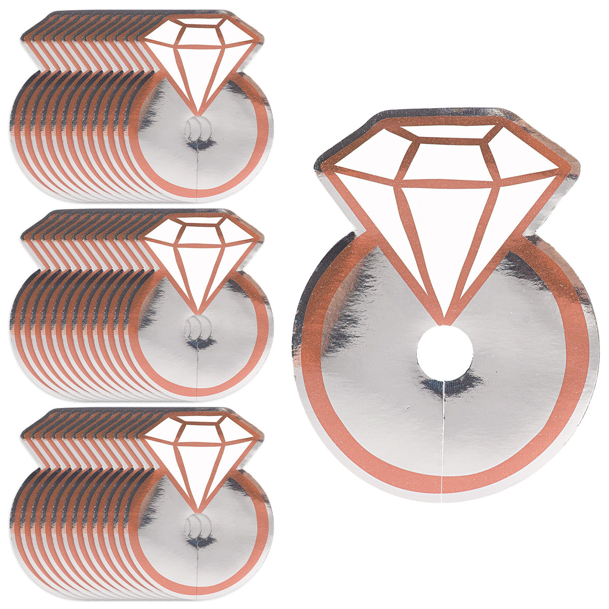 Bridal Party Supplies - Blush Rose Gold Diamond Ring Shaped Glass Tags ...
