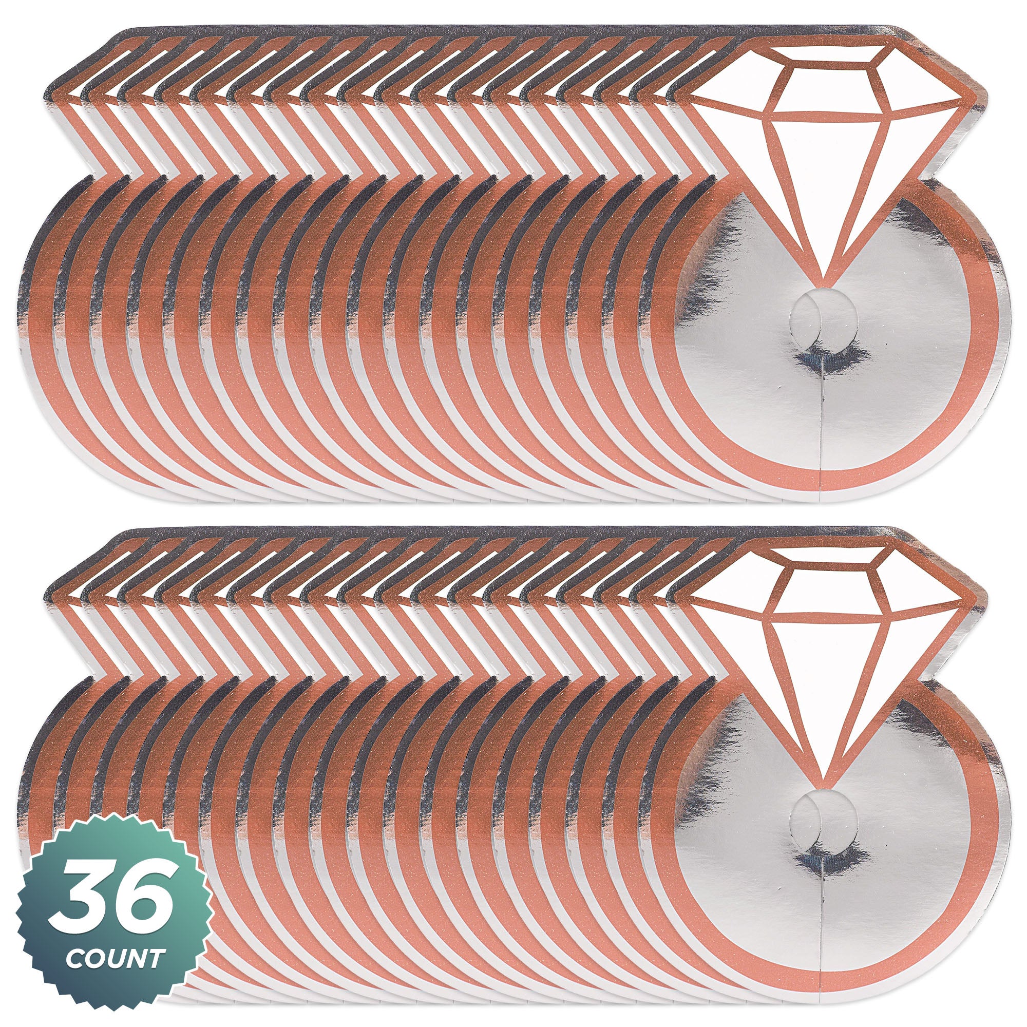 Bridal Party Supplies - Blush Rose Gold Diamond Ring Shaped Glass Tags ...
