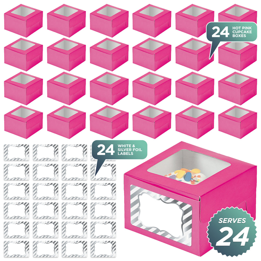 Cupcake Box Labelling Pink Cupcake Boxes with Sticker Labels - Individual Single Cupcake Box ...