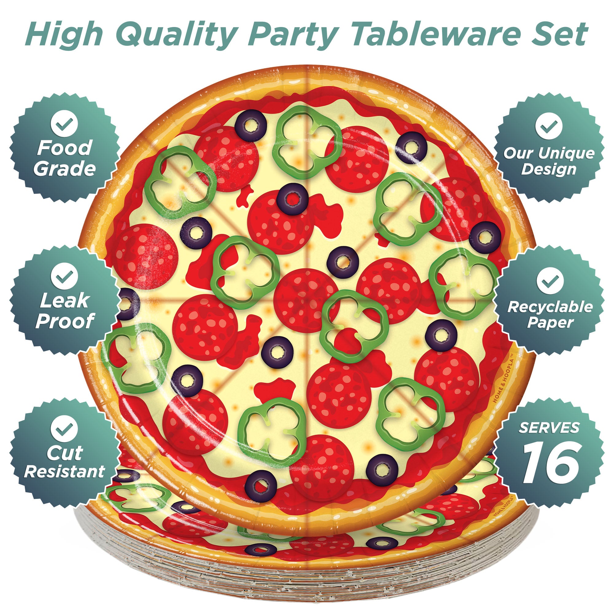 Pizza Party Supplies - Round Pizza & Toppings Paper Dessert Plates for ...