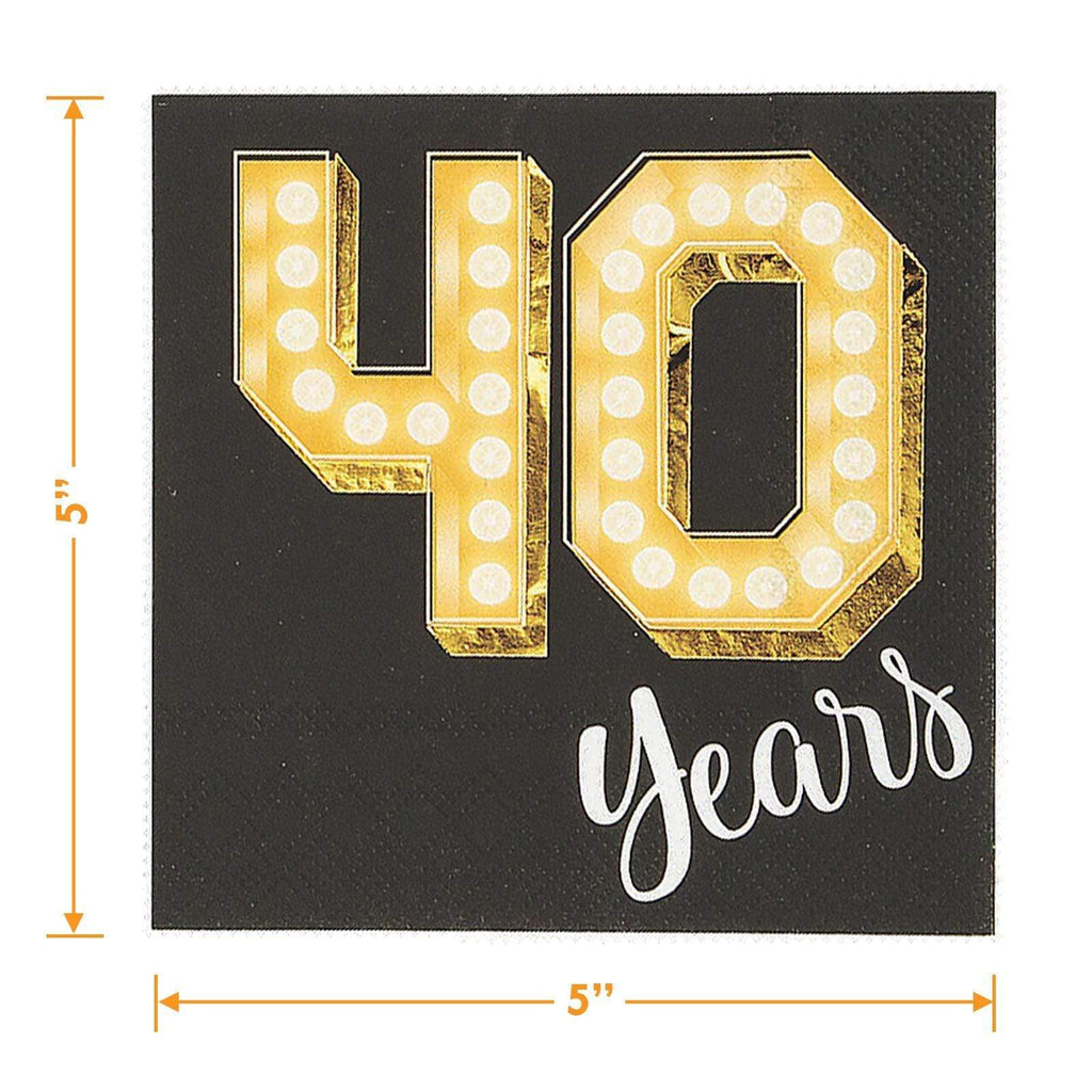 40th Birthday Party Milestone Black and Gold Showtime Paper Dinner Plates, Napkins, and Cups (Serves 16) party supplies