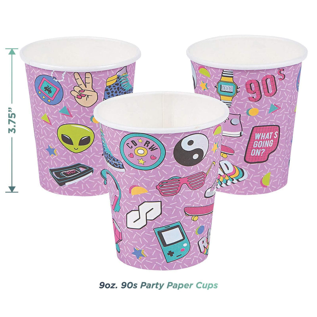 90's Party Pack - Throwback Theme Paper Dessert Plates, Beverage Napkins, Cups, Table Cover, and Hanging Garland Set (Serves16) party supplies