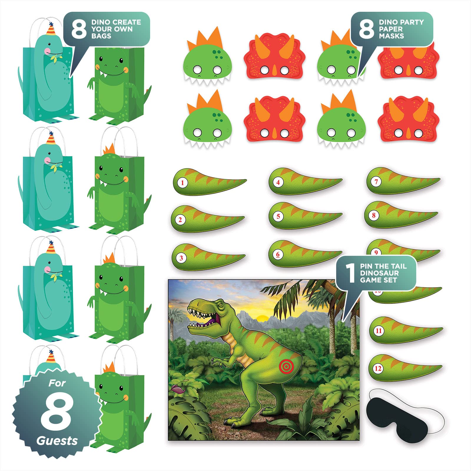 Pin The Tail On The Dinosaur Game Set of 2, Kids Dinosaur Party