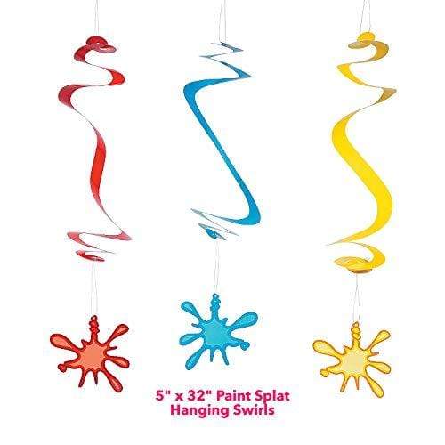 Art Party Supplies for Artist Parties, Paint Parties, and Classroom Supplies (Paint Bucket Garland and Paint Splatter Hanging Swirl Decorations Set) party supplies