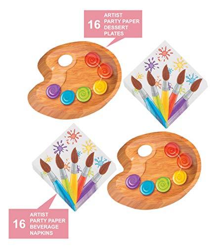 Art Party Supplies - Paint Palette Paper Dessert Plates and Artist Brush Beverage Napkins (Serves 16) party supplies