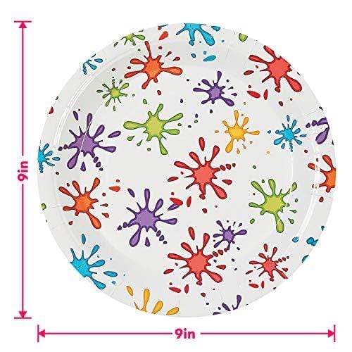 Art Party Supplies - Paint Splatter Paper Dinner Plates and Striped Luncheon Napkins (Serves 16) party supplies