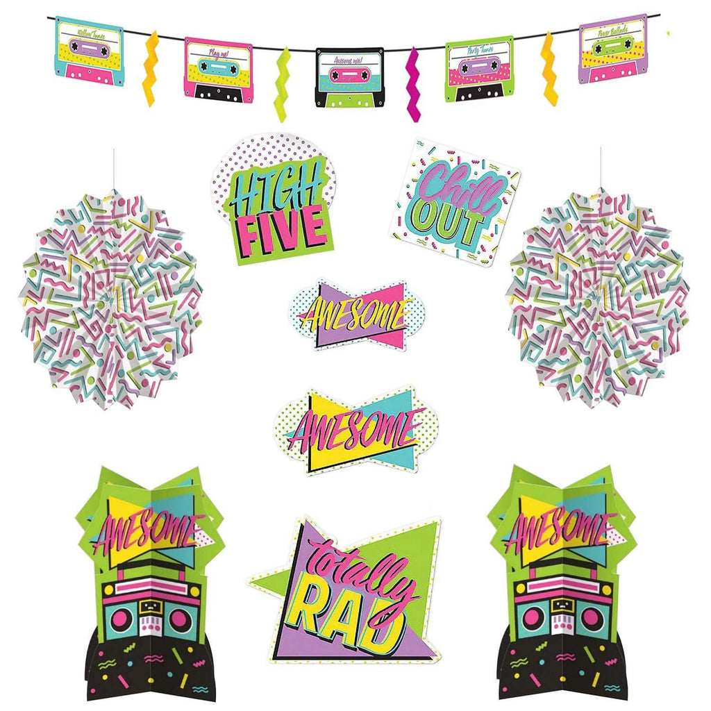 Awesome 80's and 90's Party Supplies - Hanging Decorations, Cutouts, and Centerpieces (10 Piece Set) party supplies