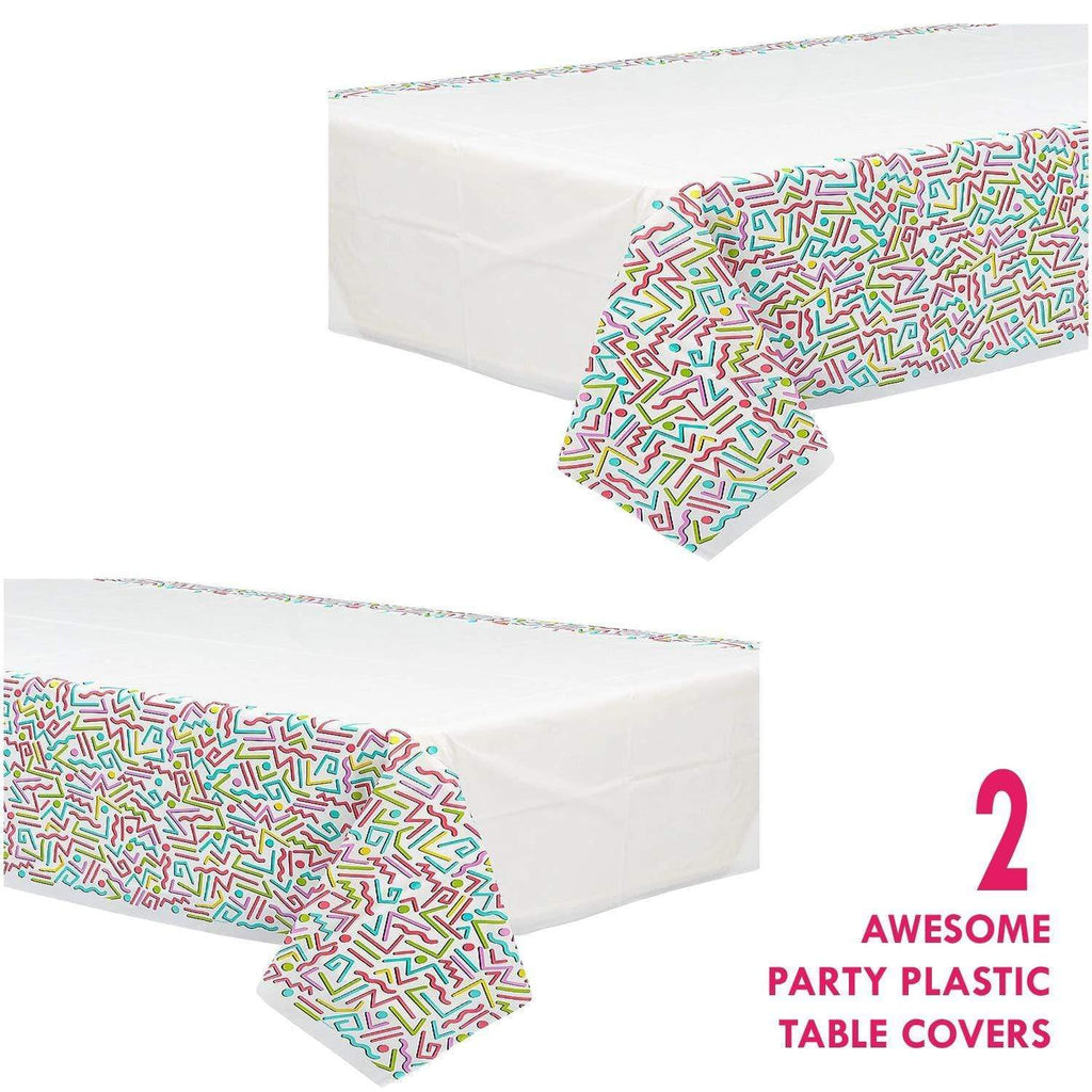 Awesome 80's and 90's Party Supplies - Rad Shapes Plastic Party Table Cover, 54" x 108" (2 Pack) party supplies