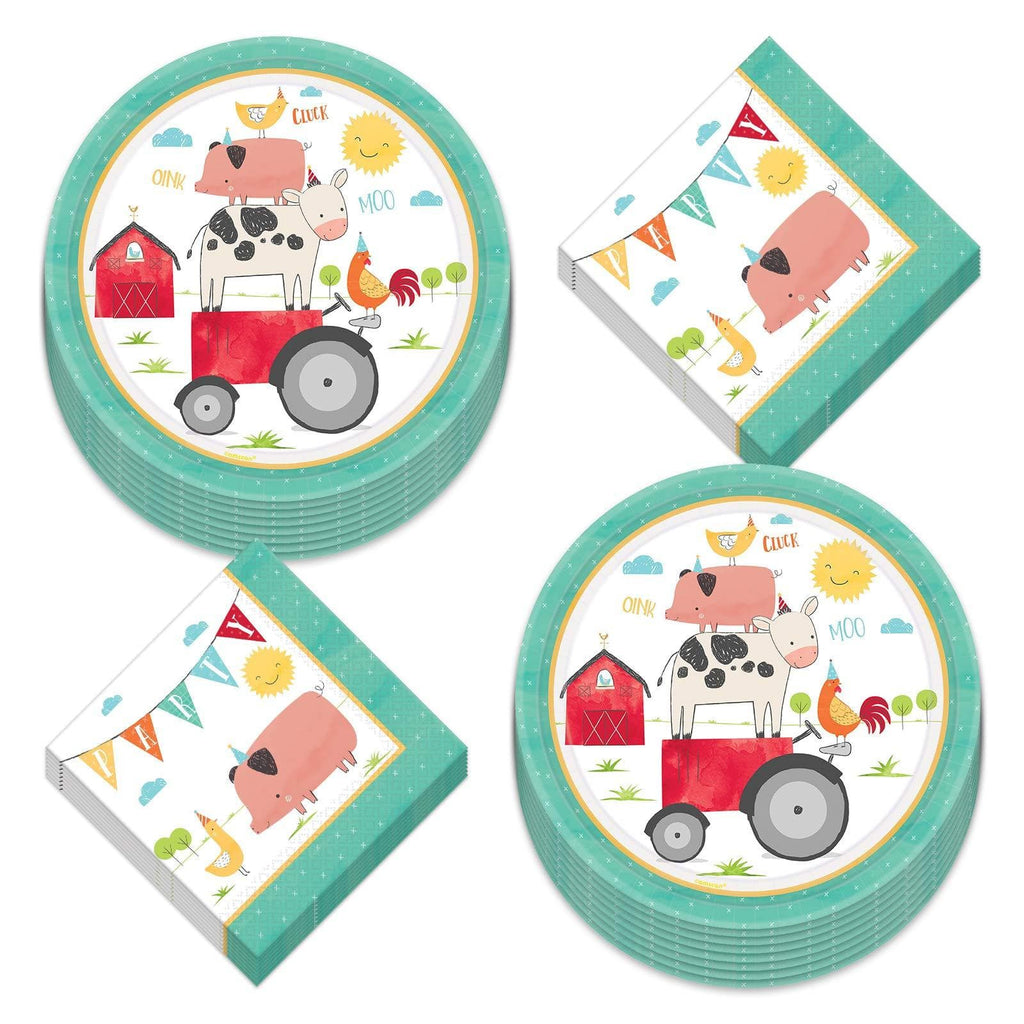 Barnyard Birthday Farm Animals Paper Dinner Plates and Lunch Napkins (Serves 16) party supplies