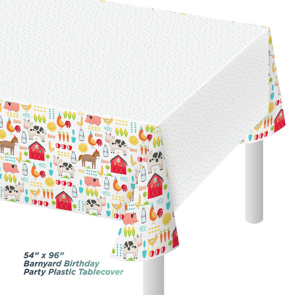 Barnyard Birthday Party Pack - Farm Animal Paper Dessert Plates, Napkins, Cups, Table Cover Set (Serves 16) party supplies