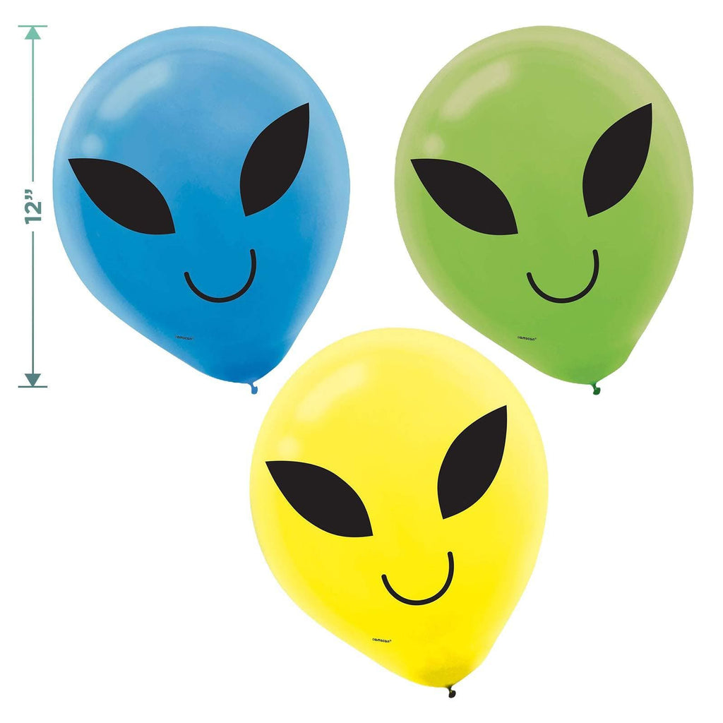 Blast Off Outer Space Party Accessories - Assorted Latex Alien Balloons and Hanging Swirl Cutout Decorations party supplies