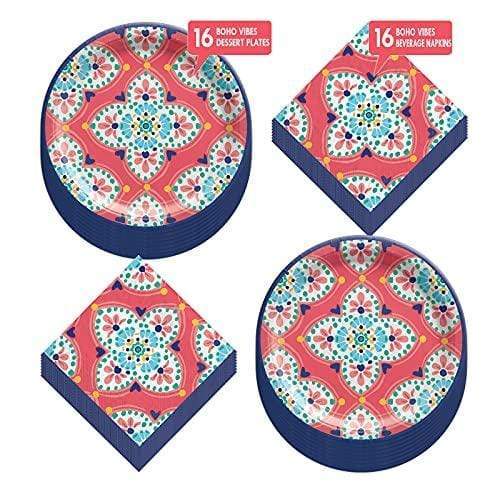 Boho Vibes Summer & Fiesta Party Dessert Plates and Napkins Set party supplies