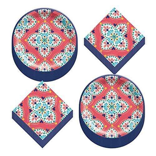 Boho Vibes Summer & Fiesta Party Dessert Plates and Napkins Set party supplies