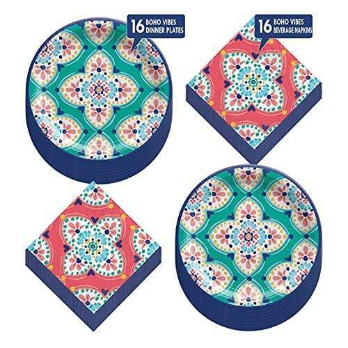 Boho Vibes Summer & Fiesta Party Paper Plates and Napkins set party supplies