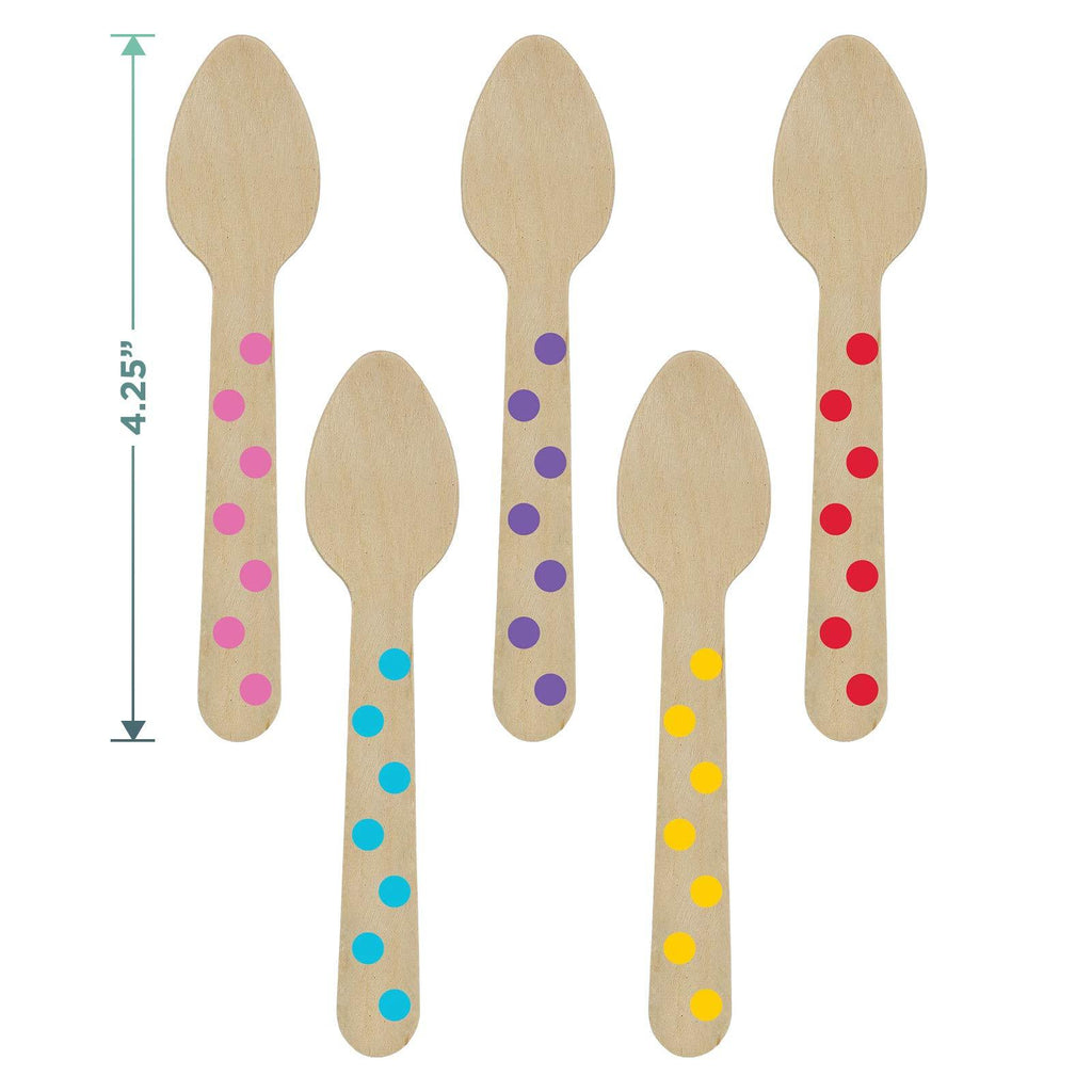 Bright Pink Ice Cream Treat Cups & Mini Wooden Polka Dot Spoons Set (Serves 12) party supplies