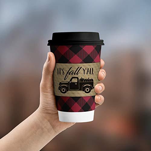 Buffalo Plaid Cups and Lids & Kraft Cup Sleeves in Assorted Fall Designs (Serves 12) party supplies