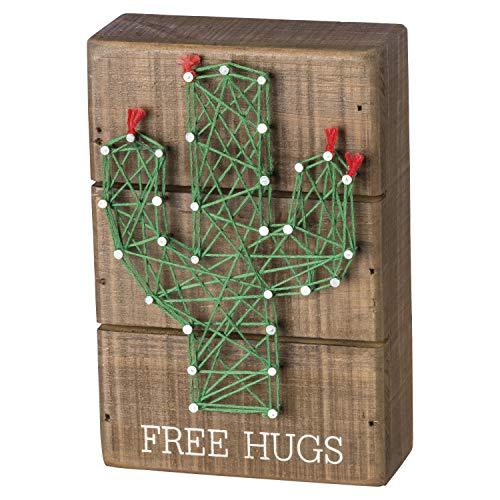 Cactus Decorations - Rustic Wood Block Cactus String Art Standing Sign Home Decor, Fee Hugs 4" x 6" party supplies